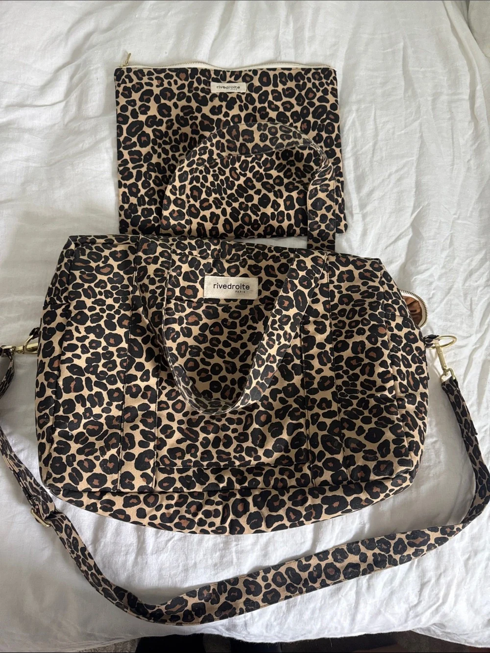 Rivedroite Paris Anti-Diaper bag Leopard Print Tote Bag in Tan and Black